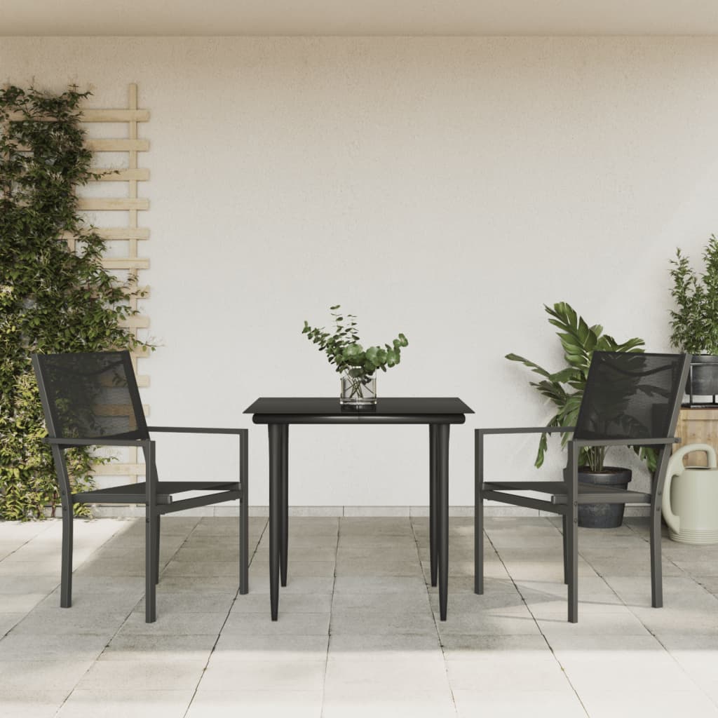 Matgrupp För Trädgården 7 Delar Svart Stål Och Textilen