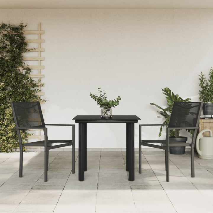 Matgrupp För Trädgården 3 Delar Stål Och Textilen Svart