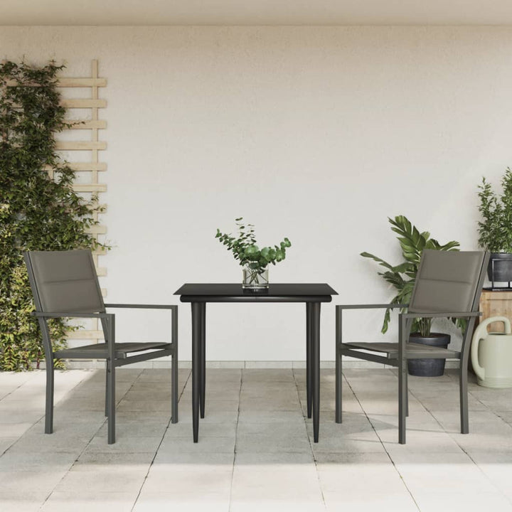 Matgrupp För Trädgården 7 Delar Svart Stål Och Textilen
