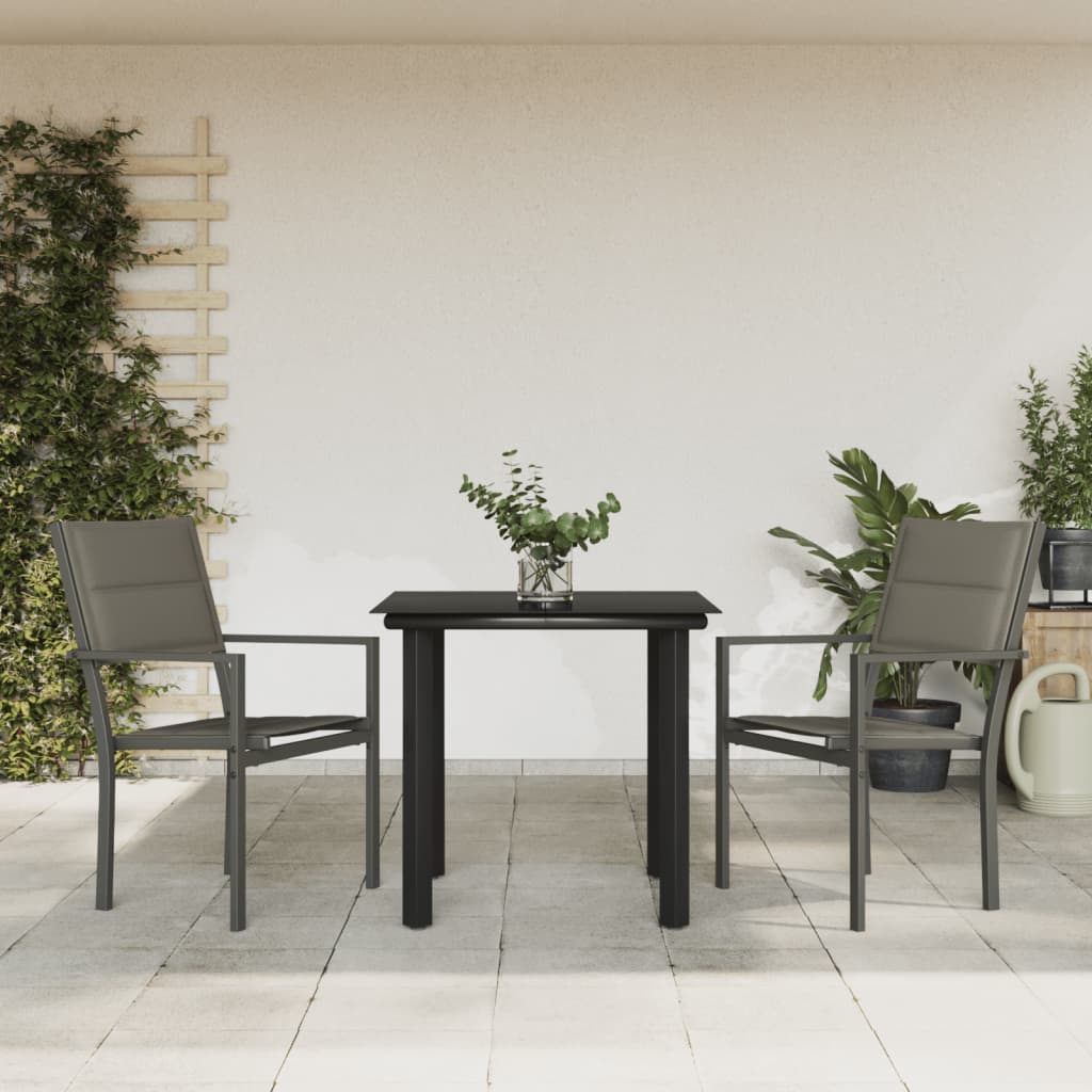 Matgrupp För Trädgården 5 Delar Svart Stål Och Textilen