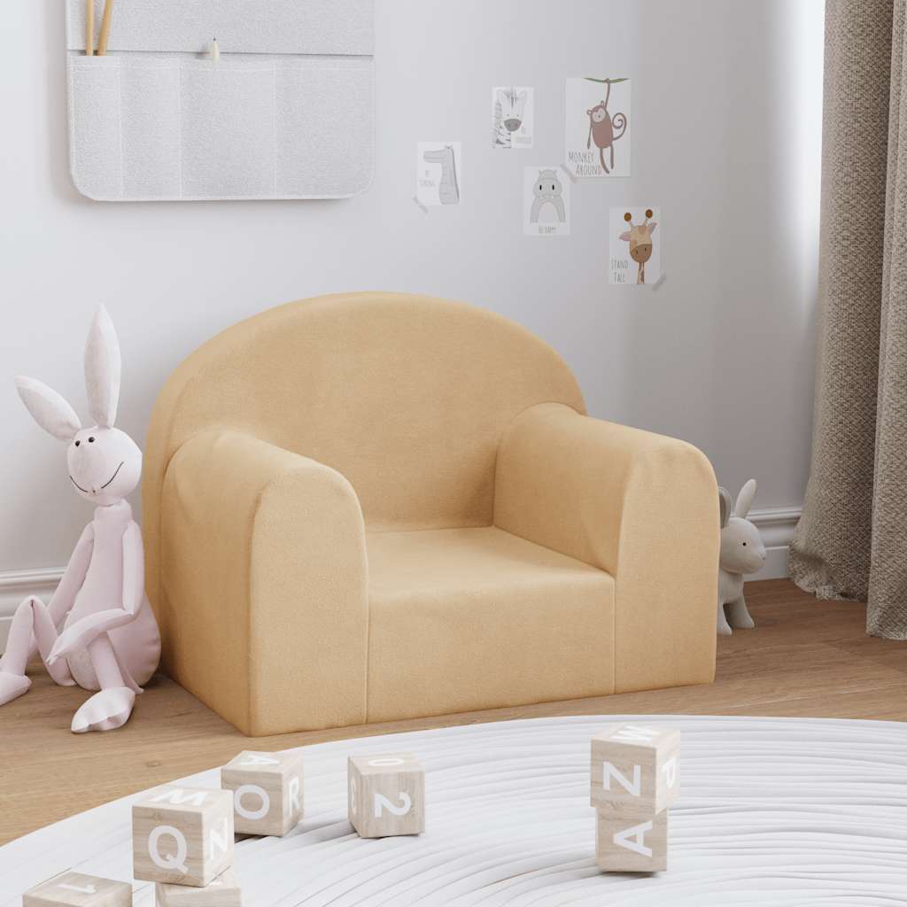 Barnsoffa 2-Sits Gräddvit Mjuk Plysch