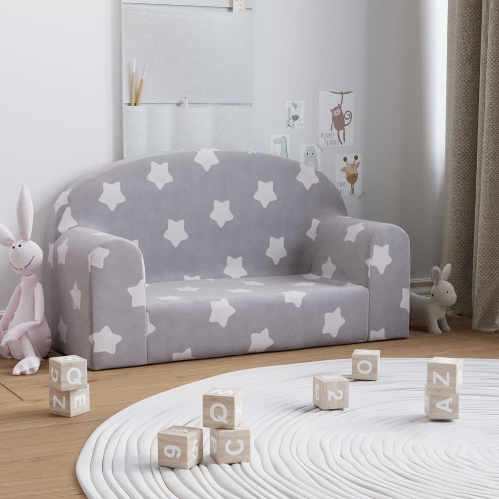 Barnsoffa 2-Sits Gräddvit Mjuk Plysch