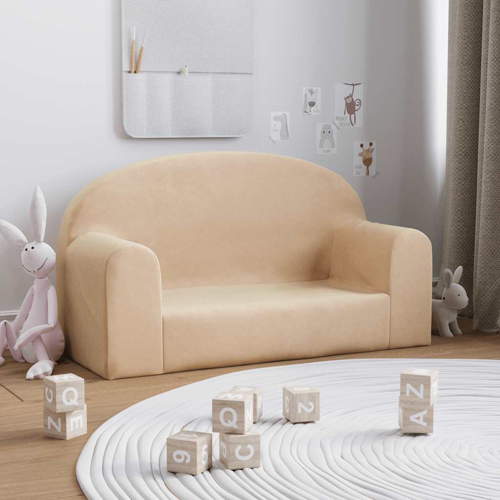 Barnsoffa 2-Sits Gräddvit Mjuk Plysch
