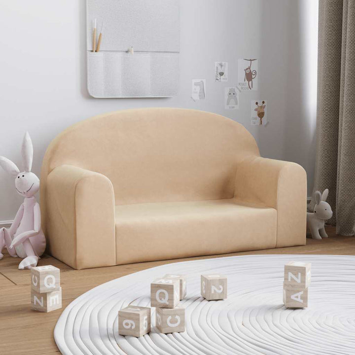 Barnsoffa 2-Sits Gräddvit Mjuk Plysch
