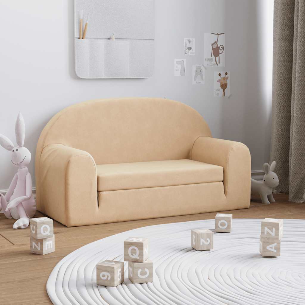 Barnsoffa 2-Sits Gräddvit Mjuk Plysch