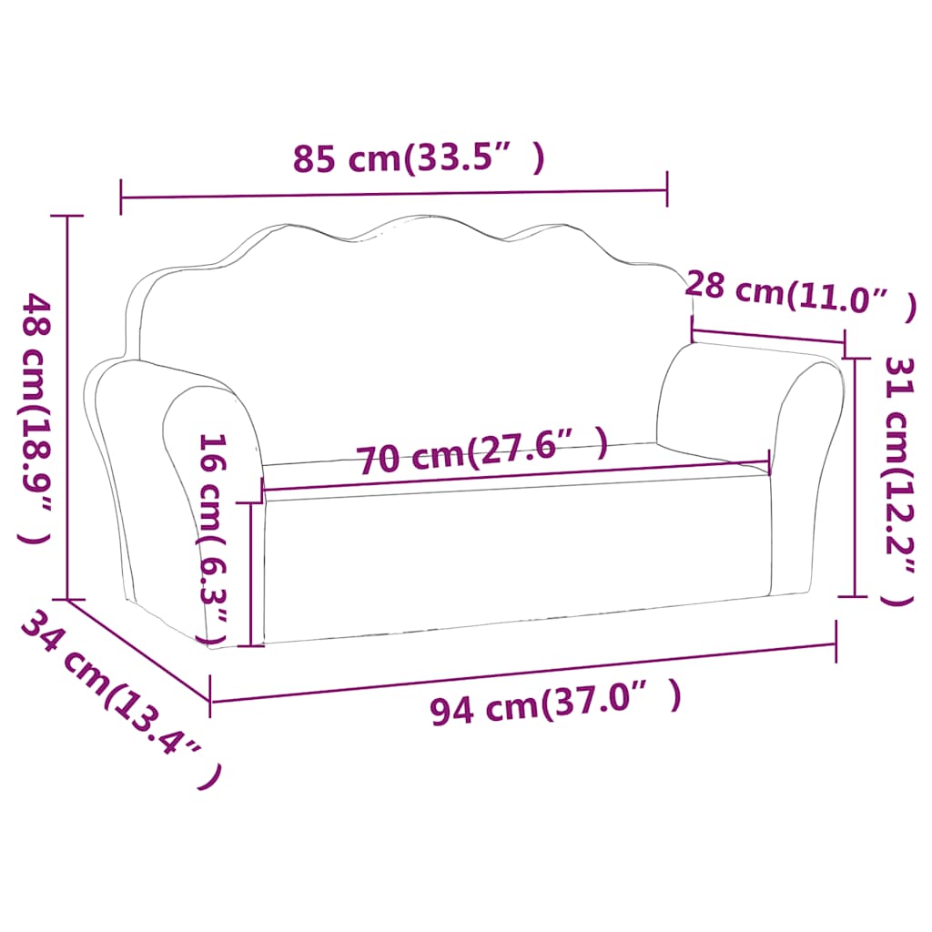 Barnsoffa 2-Sits Gräddvit Mjuk Plysch
