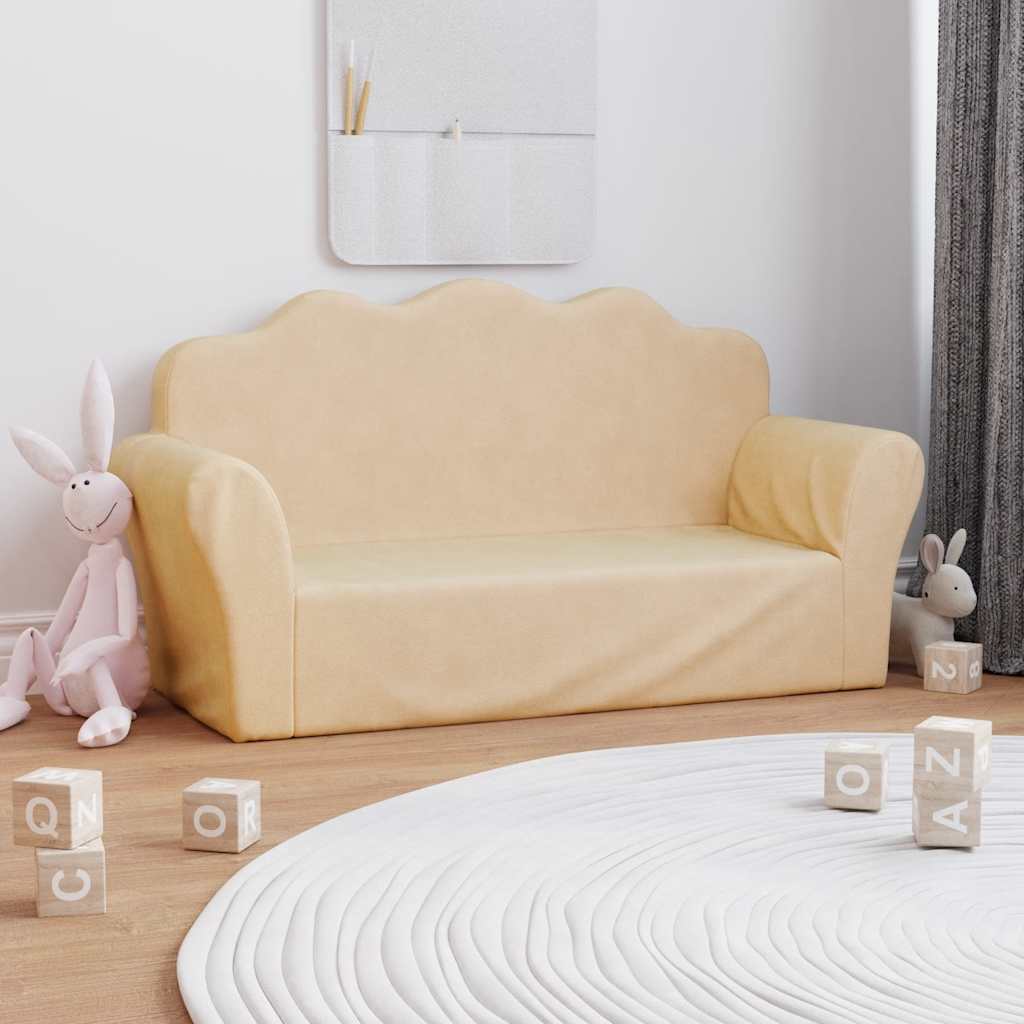Barnsoffa 2-Sits Gräddvit Mjuk Plysch