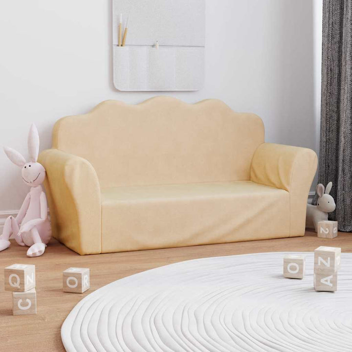 Barnsoffa 2-Sits Gräddvit Mjuk Plysch