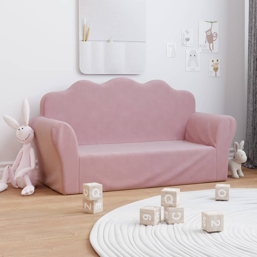 Barnsoffa 2-Sits Gräddvit Mjuk Plysch