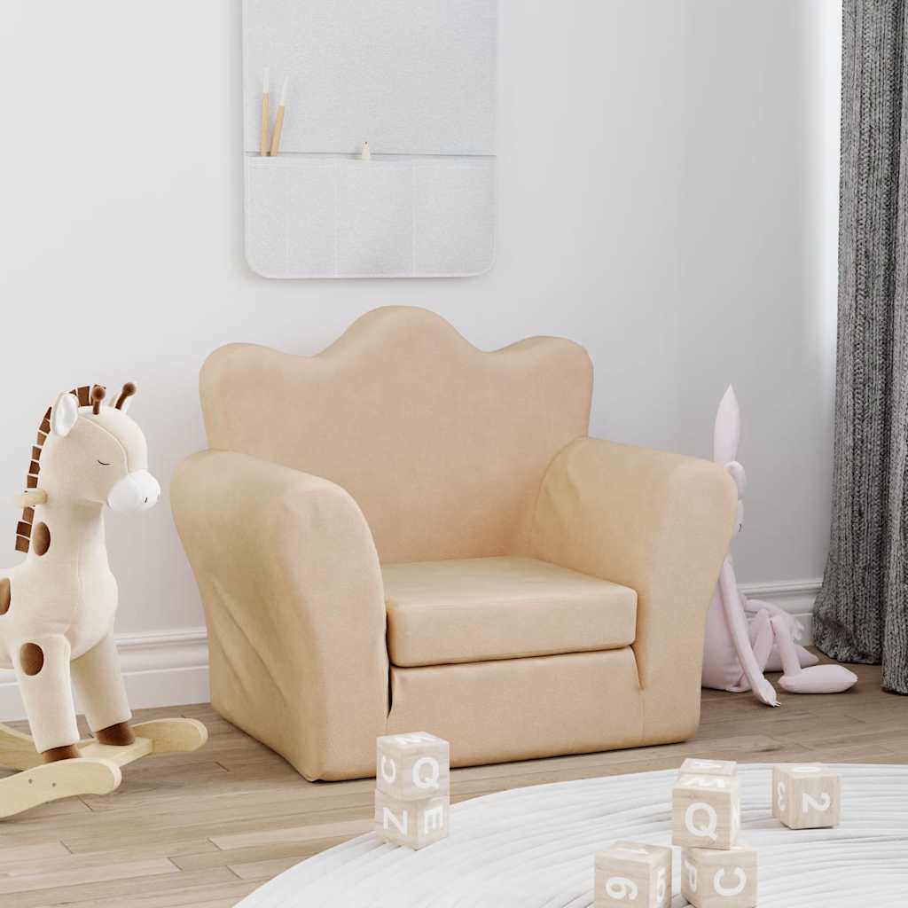 Barnsoffa 2-Sits Gräddvit Mjuk Plysch