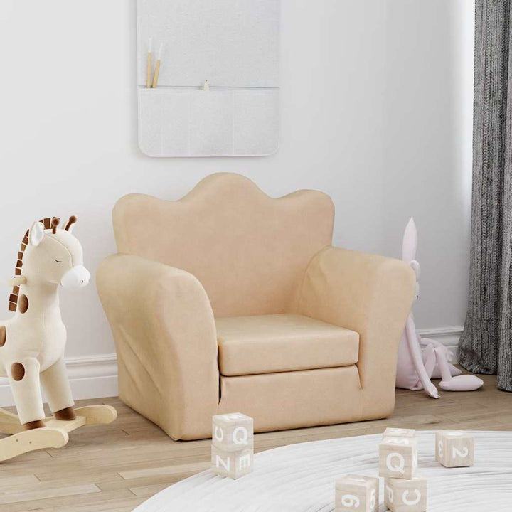 Barnsoffa 2-Sits Gräddvit Mjuk Plysch
