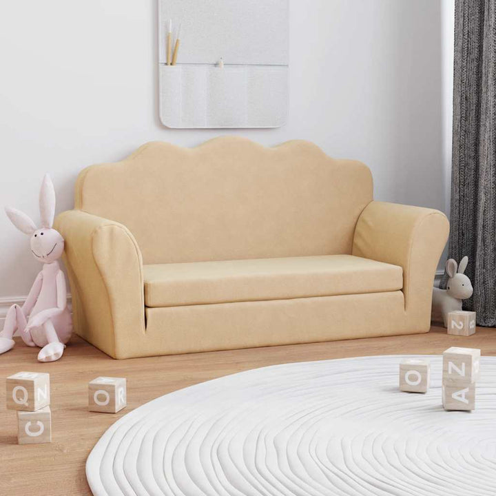 Barnsoffa 2-Sits Gräddvit Mjuk Plysch