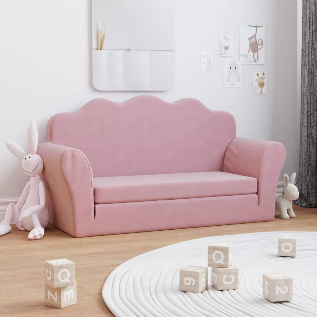 Barnsoffa 2-Sits Gräddvit Mjuk Plysch