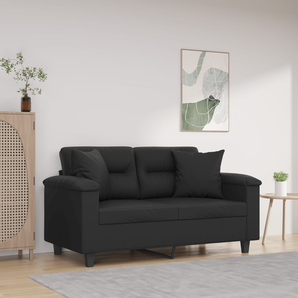 2-Sits Soffa Med Prydnadskuddar Gräddvit Konstläder