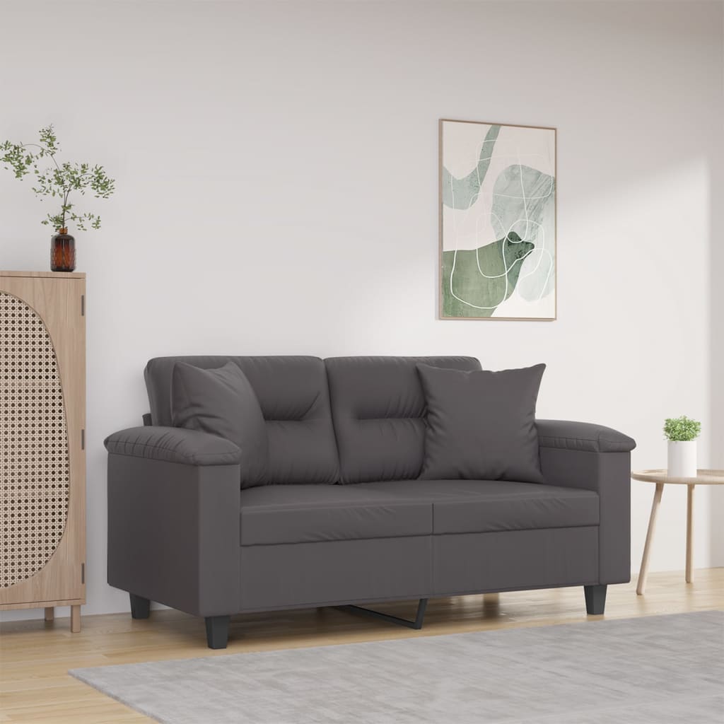 2-Sits Soffa Med Prydnadskuddar Gräddvit Konstläder
