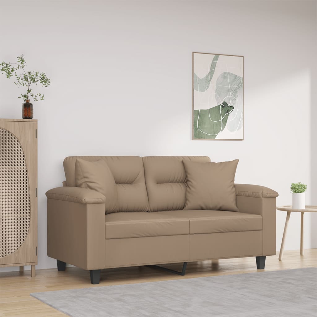 2-Sits Soffa Med Prydnadskuddar Gräddvit Konstläder