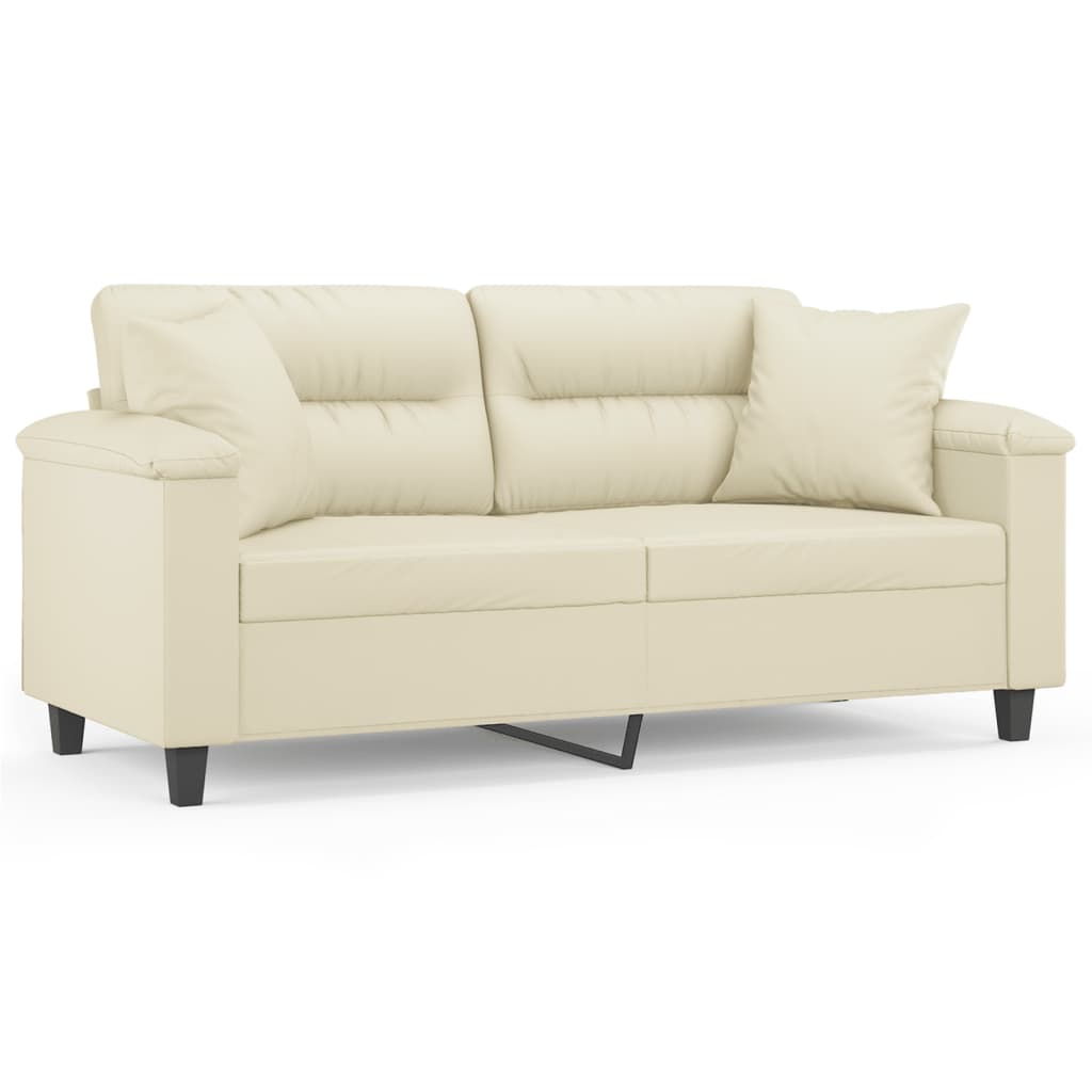 2-Sits Soffa Med Prydnadskuddar Gräddvit Konstläder