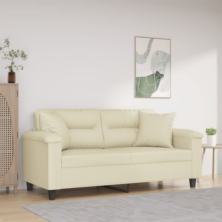2-Sits Soffa Med Prydnadskuddar Gräddvit Konstläder