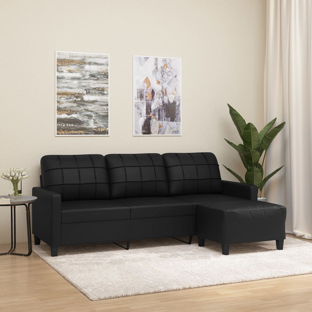 3-Sitssoffa Med Fotpall Gräddvit 180 Cm Konstläder