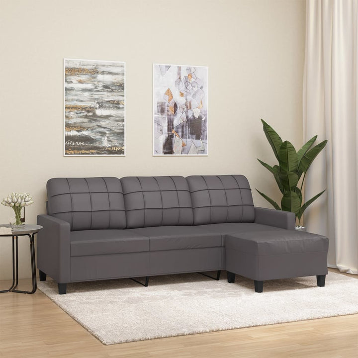 3-Sitssoffa Med Fotpall Gräddvit 180 Cm Konstläder