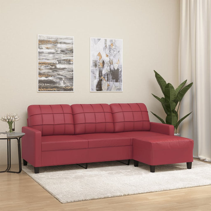 3-Sitssoffa Med Fotpall Gräddvit 180 Cm Konstläder