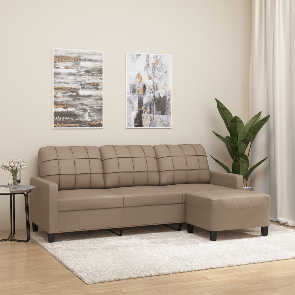3-Sitssoffa Med Fotpall Gräddvit 180 Cm Konstläder