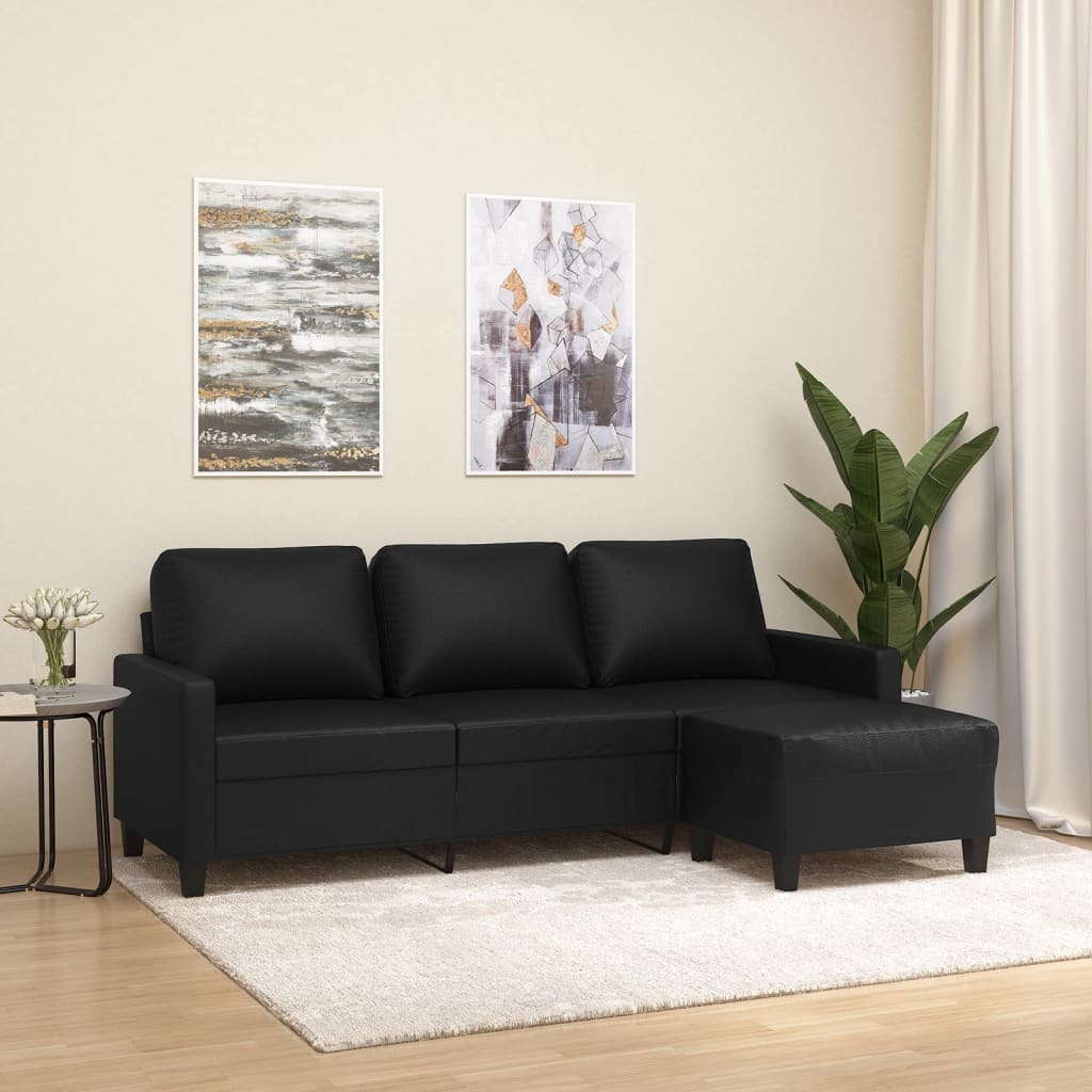 3-Sitssoffa Med Fotpall 180 Cm Konstläder