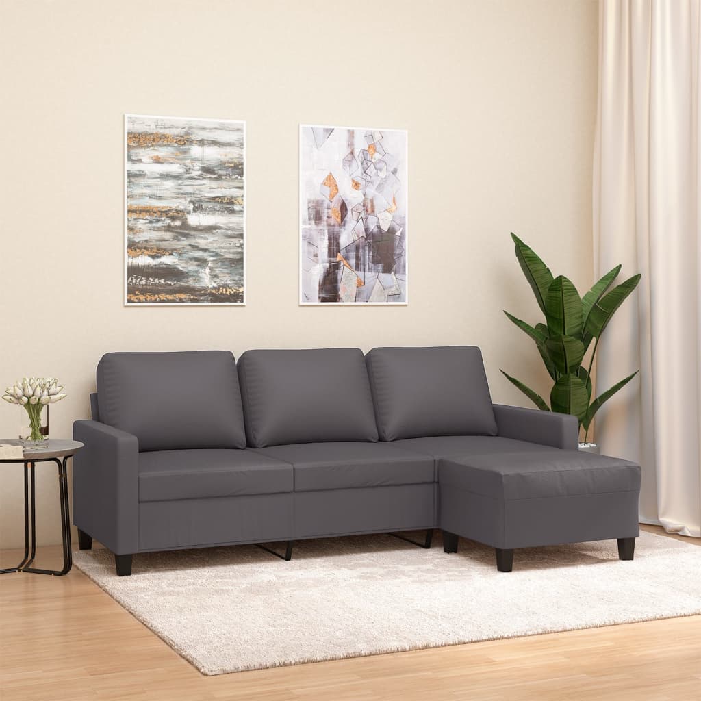 3-Sitssoffa Med Fotpall 180 Cm Konstläder