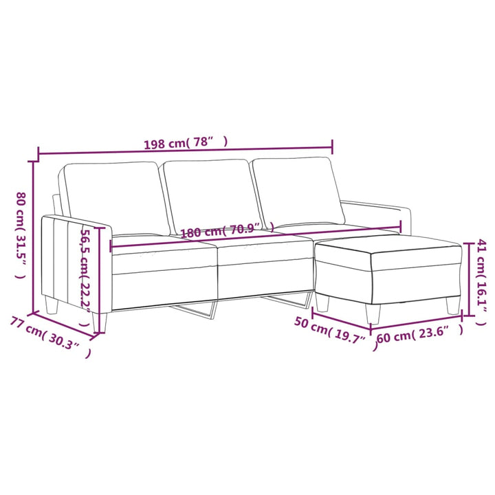 3-Sitssoffa Med Fotpall 180 Cm Konstläder