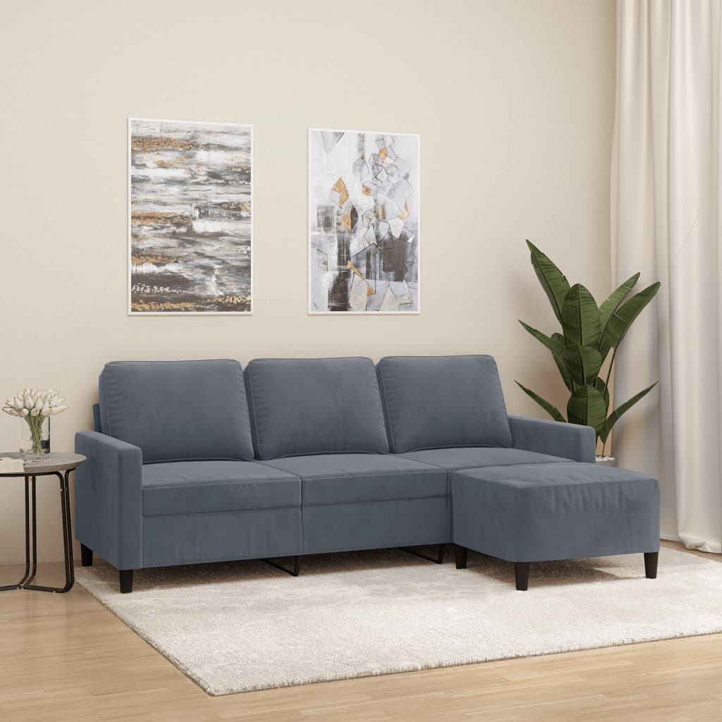 3-Sitssoffa Med Fotpall 180 Cm Sammet