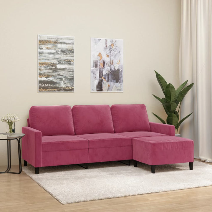 3-Sitssoffa Med Fotstöd 180 Cm Sammet