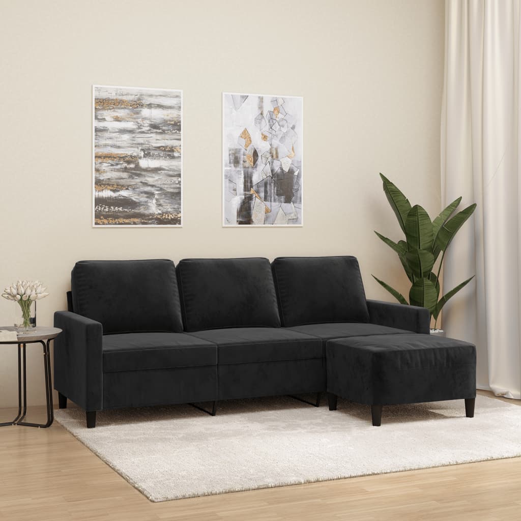 3-Sitssoffa Med Fotpall 180 Cm Sammet