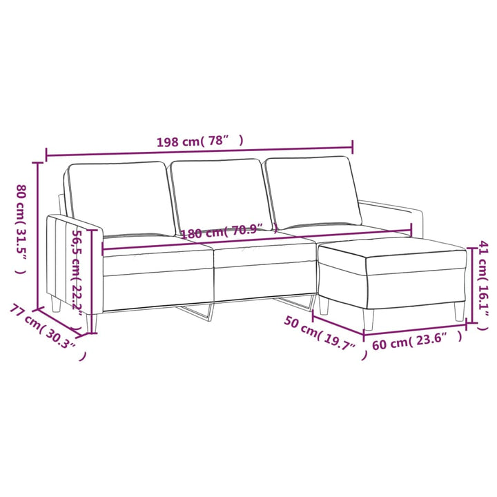 3-Sitssoffa Med Fotpall 180 Cm Sammet