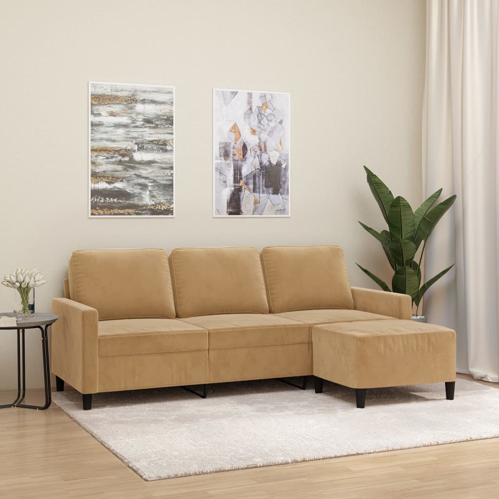 3-Sitssoffa Med Fotpall 180 Cm Sammet