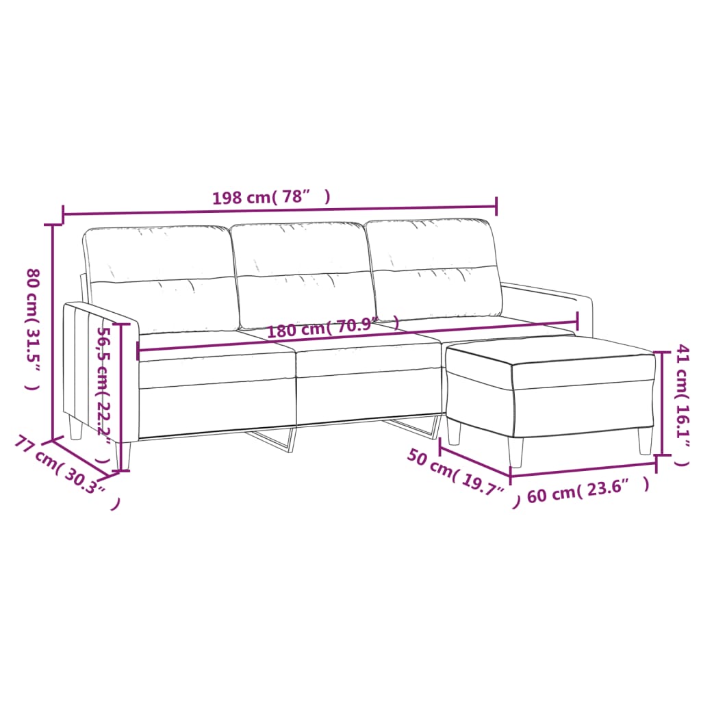 3-Sitssoffa Med Fotpall 180 Cm Tyg