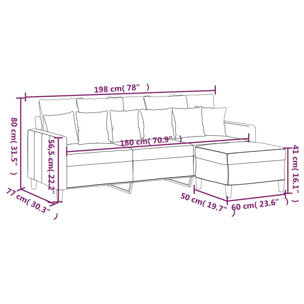 3-Sitssoffa Med Fotpall 180 Cm Sammet