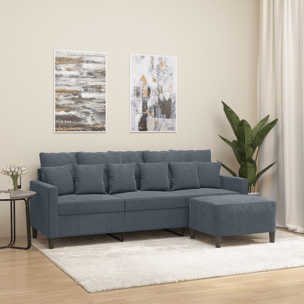3-Sitssoffa Med Fotpall 180 Cm Sammet
