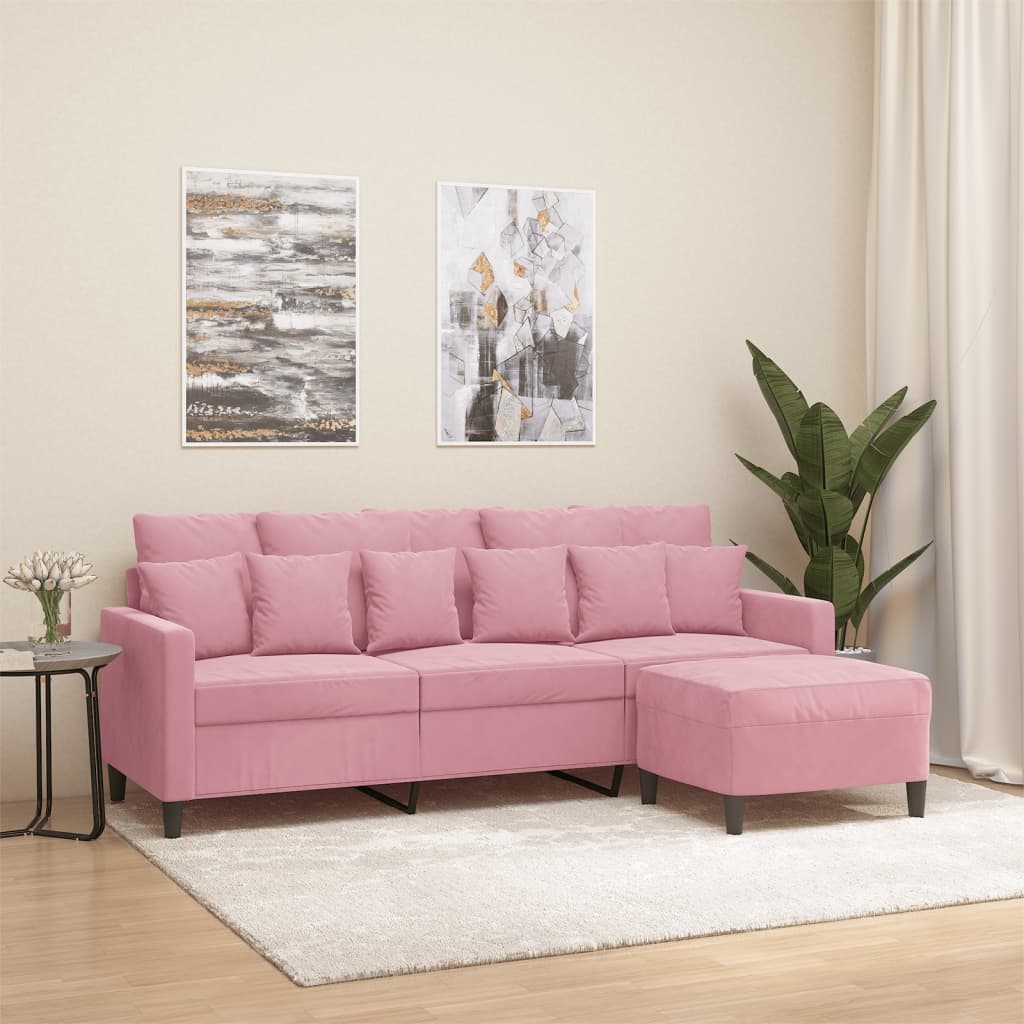 3-Sitssoffa Med Fotpall 180 Cm Sammet