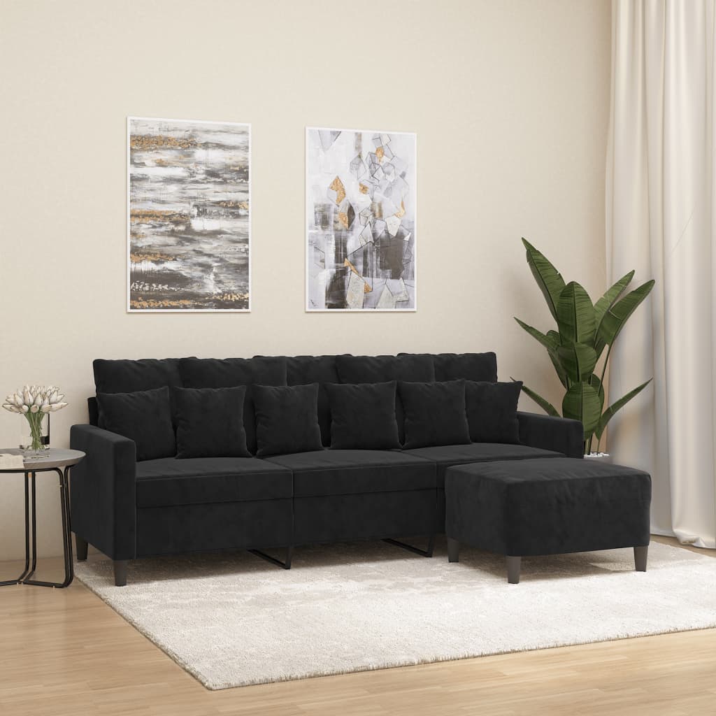 3-Sitssoffa Med Fotpall 180 Cm Sammet