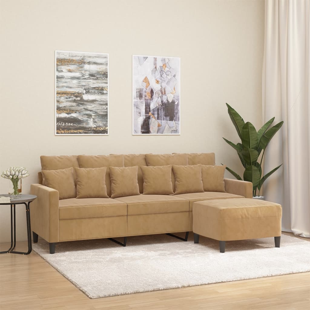 3-Sitssoffa Med Fotpall 180 Cm Sammet