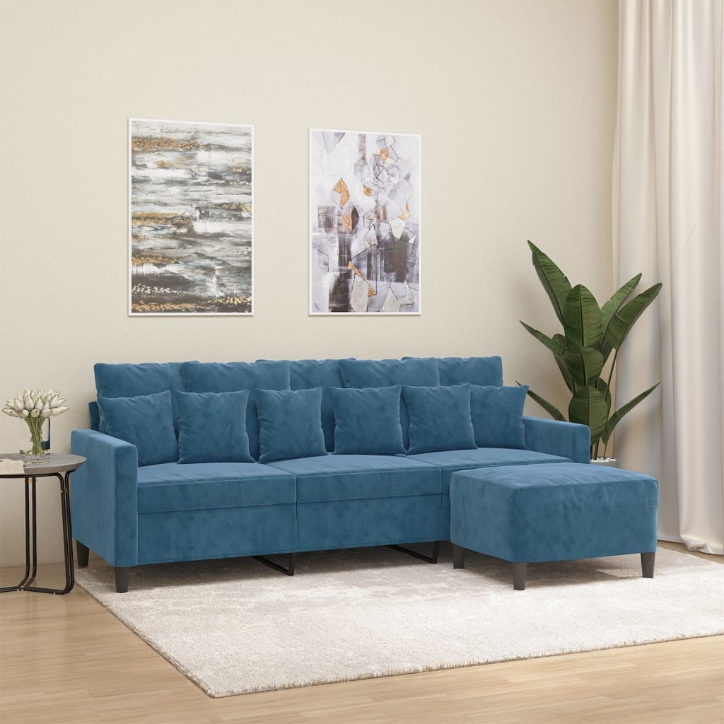 3-Sitssoffa Med Fotpall 180 Cm Sammet