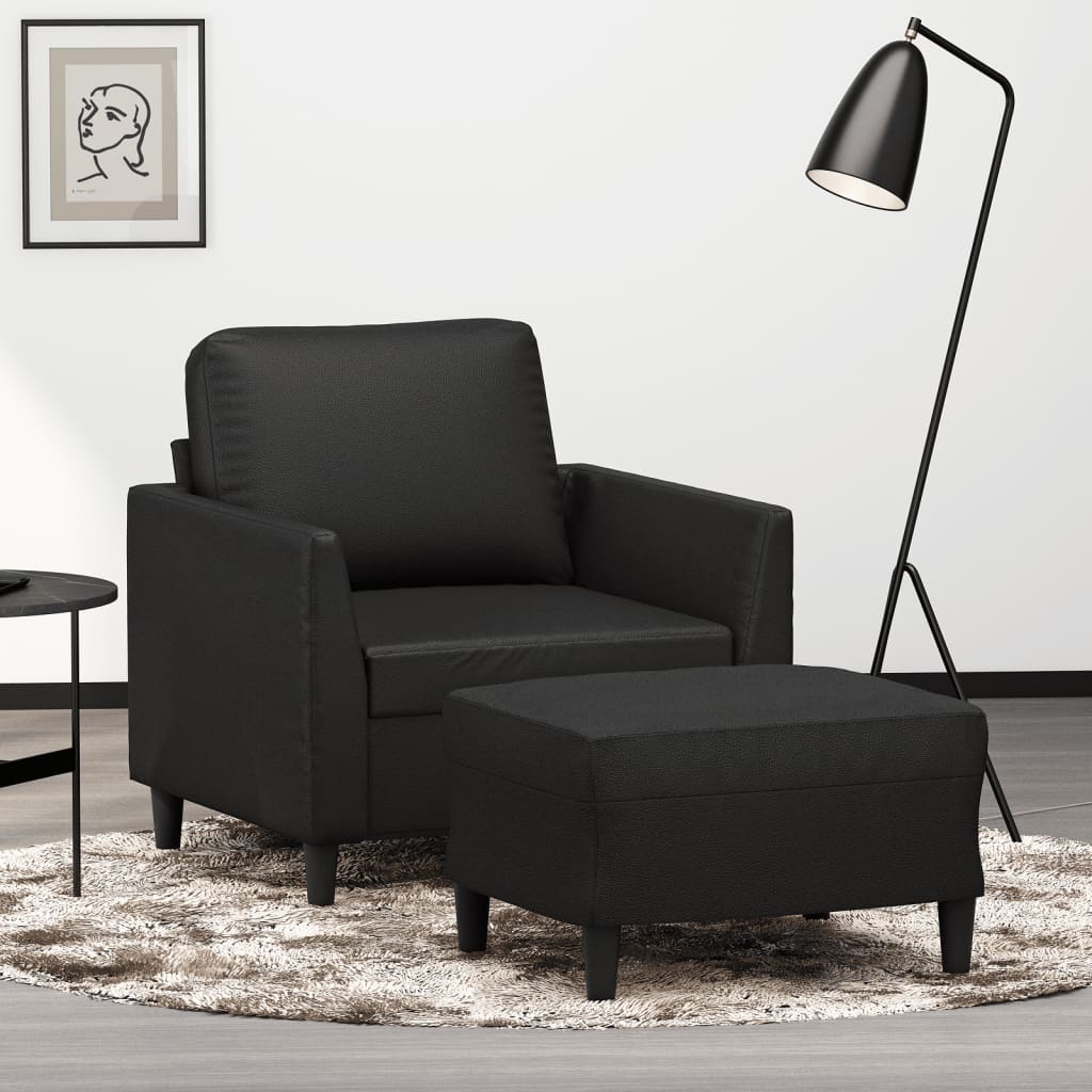 Fåtölj Med Fotpall 60 Cm Konstläder