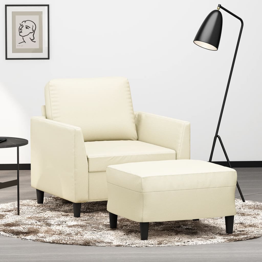 Fåtölj Med Fotpall 60 Cm Konstläder