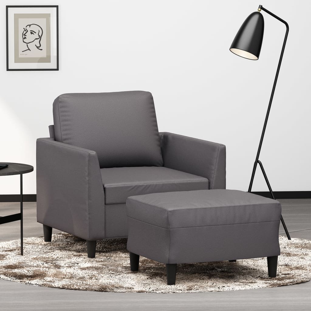 Fåtölj Med Fotpall 60 Cm Konstläder