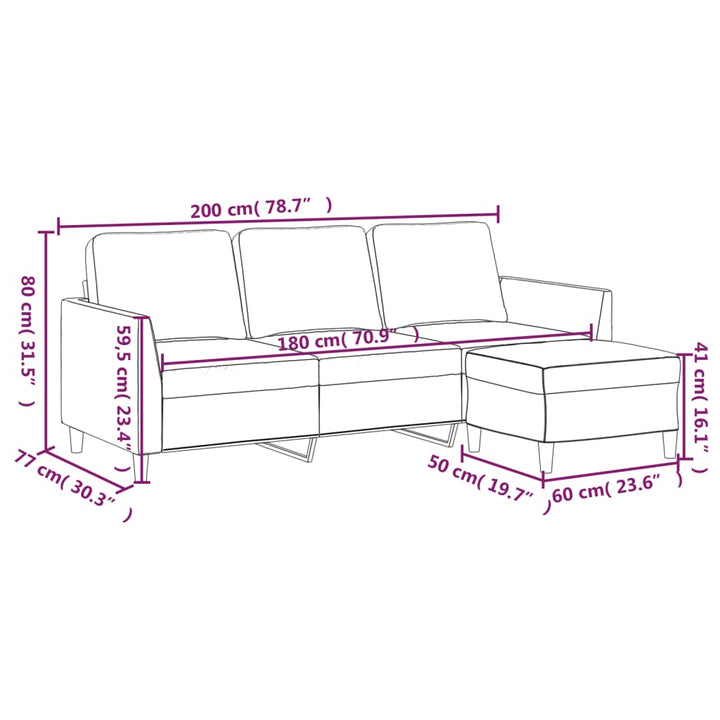 3-Sitssoffa Med Fotpall 180 Cm Konstläder