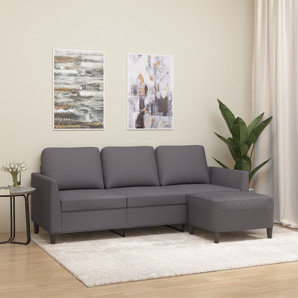 3-Sitssoffa Med Fotpall 180 Cm Konstläder