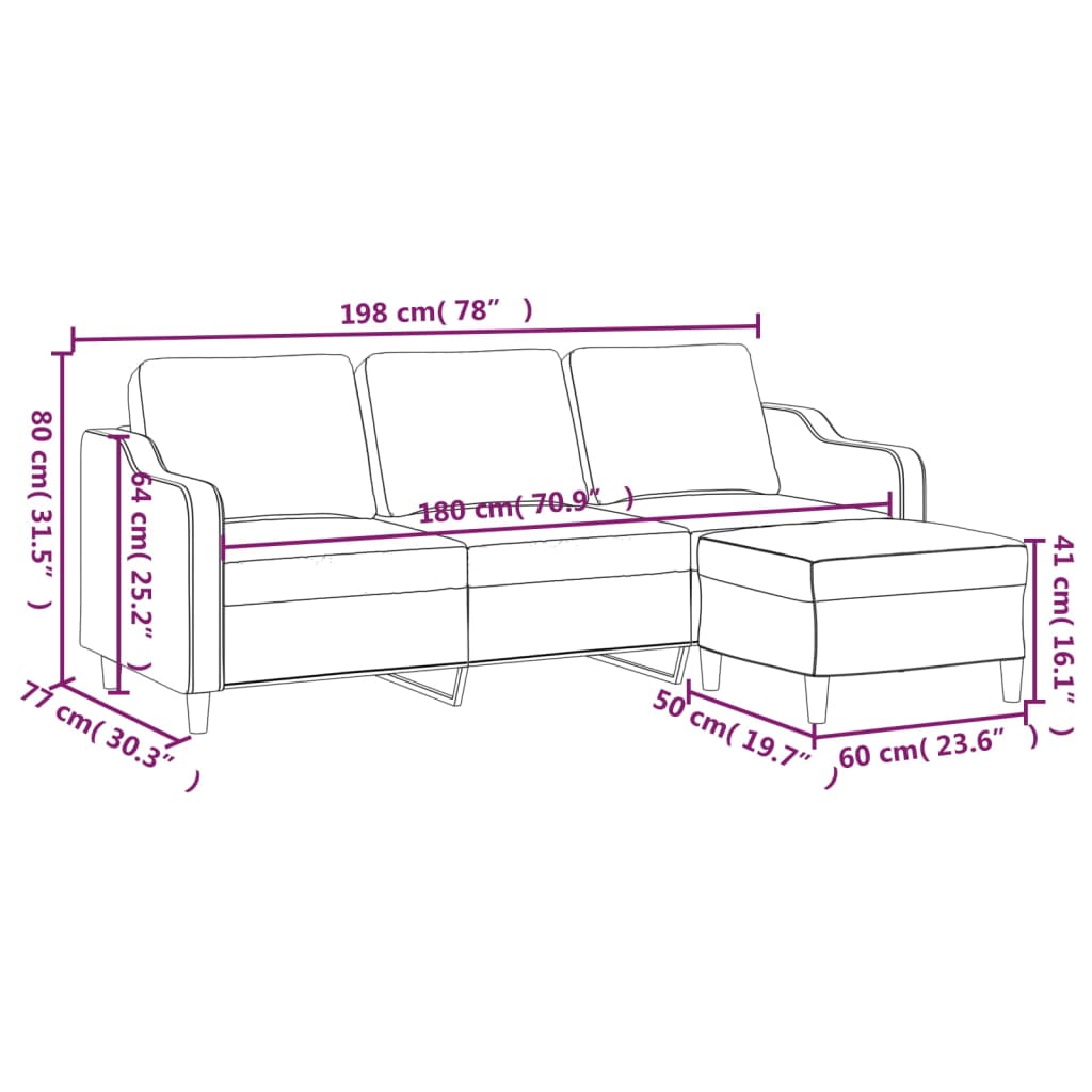 3-Sitssoffa Med Fotpall 180 Cm Tyg