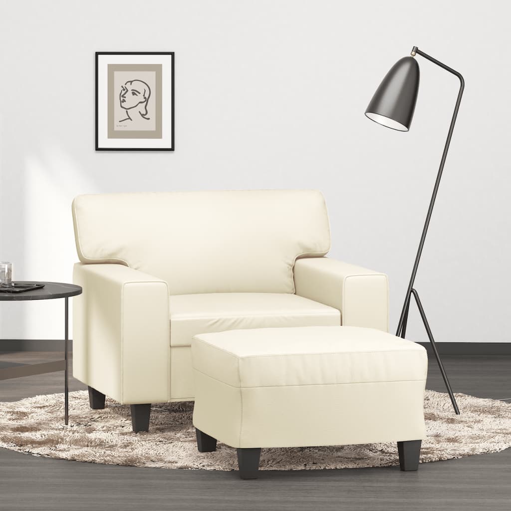 Fåtölj Med Fotpall Gräddvit 60 Cm Konstläder