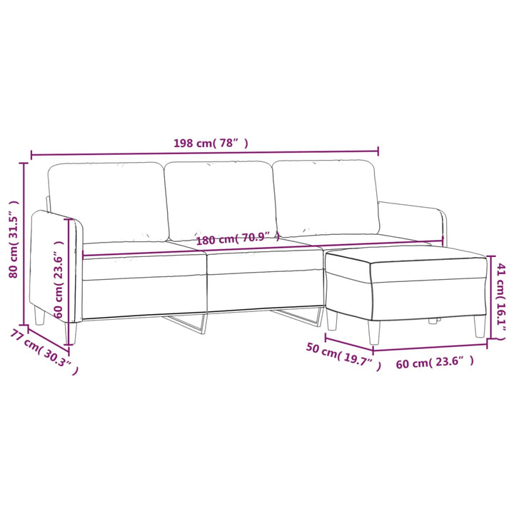 3-Sitssoffa Med Fotpall 180 Cm Sammet