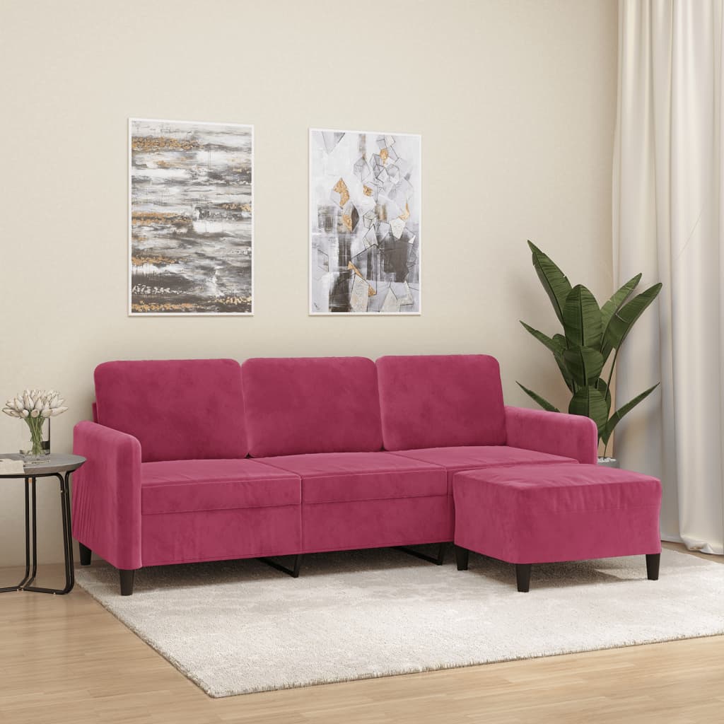 3-Sitssoffa Med Fotstöd 180 Cm Sammet